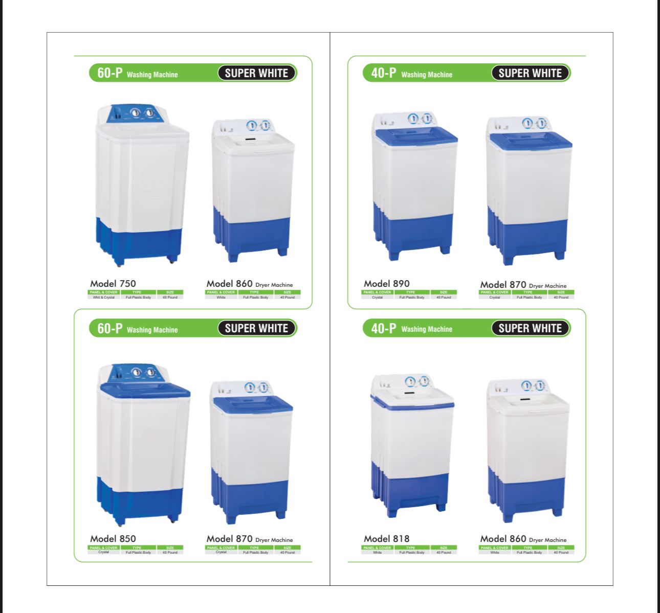 60-P/40-P Washing Machine.